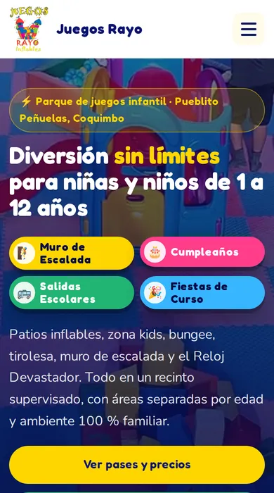 Portada del sitio de Juegos Rayo Inflables, parque de juegos infantil en Coquimbo (vista en celular)