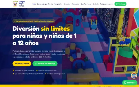 Portada del sitio web de Juegos Rayo Inflables, parque de juegos infantil en Coquimbo