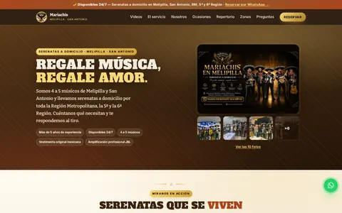 Portada del sitio web de Mariachis de Melipilla, serenatas a domicilio